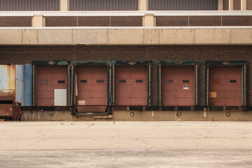 Loading dock of old out of business retro mall building background
