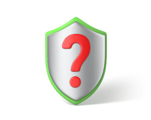 3d shield with a red question sign. Question mark shield icon. Concept of security question. 3D vector illustration.
