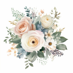 Watercolor floral bridal bouquet illustration, Botanic illustration. Wedding stationary, greetings, wallpapers, fashion. Generative AI