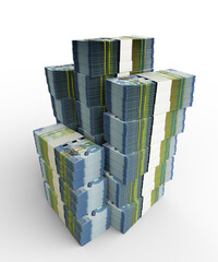 stacks of Kuwaiti dinar notes. 3d rendering on bundles of money