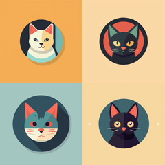 animal, art, background, black, cartoon, cat, character, collection, cute, design, domestic, drawing, emoticons, face, flat, fun, funny, graphic, happy, head, icon, illustration, isolated, kitten, kit