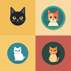 animal, art, background, black, cartoon, cat, character, collection, cute, design, domestic, drawing, emoticons, face, flat, fun, funny, graphic, happy, head, icon, illustration, isolated, kitten, kit
