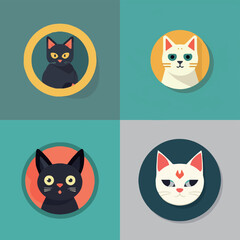 animal, art, background, black, cartoon, cat, character, collection, cute, design, domestic, drawing, emoticons, face, flat, fun, funny, graphic, happy, head, icon, illustration, isolated, kitten, kit