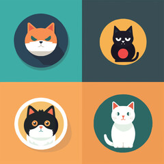 animal, art, background, black, cartoon, cat, character, collection, cute, design, domestic, drawing, emoticons, face, flat, fun, funny, graphic, happy, head, icon, illustration, isolated, kitten, kit
