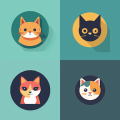 Fototapeta premium animal, art, background, black, cartoon, cat, character, collection, cute, design, domestic, drawing, emoticons, face, flat, fun, funny, graphic, happy, head, icon, illustration, isolated, kitten, kit