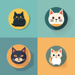 Obraz premium animal, art, background, black, cartoon, cat, character, collection, cute, design, domestic, drawing, emoticons, face, flat, fun, funny, graphic, happy, head, icon, illustration, isolated, kitten, kit