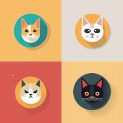 animal, art, background, black, cartoon, cat, character, collection, cute, design, domestic, drawing, emoticons, face, flat, fun, funny, graphic, happy, head, icon, illustration, isolated, kitten, kit