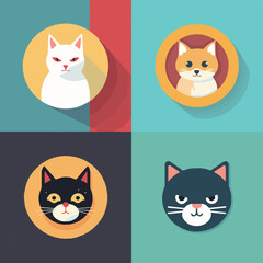 animal, art, background, black, cartoon, cat, character, collection, cute, design, domestic, drawing, emoticons, face, flat, fun, funny, graphic, happy, head, icon, illustration, isolated, kitten, kit