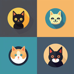 animal, art, background, black, cartoon, cat, character, collection, cute, design, domestic, drawing, emoticons, face, flat, fun, funny, graphic, happy, head, icon, illustration, isolated, kitten, kit