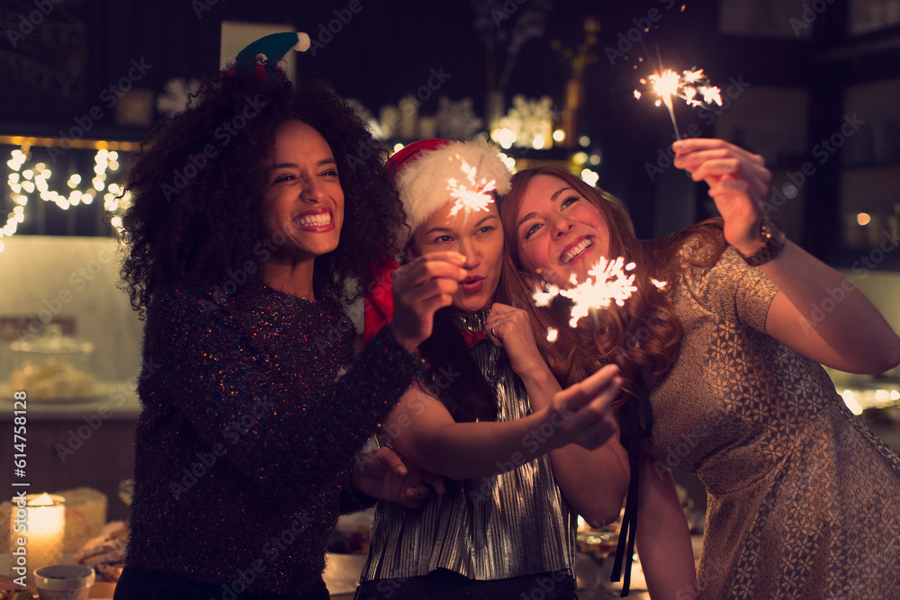 Canvas Prints Playful young women with sparklers