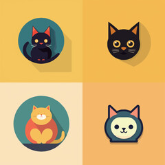 animal, art, background, black, cartoon, cat, character, collection, cute, design, domestic, drawing, emoticons, face, flat, fun, funny, graphic, happy, head, icon, illustration, isolated, kitten, kit