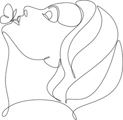 continuous line one line face avatar profile hairstyle fashion hand drawn illustration vector beautiful woman simple line art