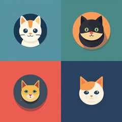 animal, art, background, black, cartoon, cat, character, collection, cute, design, domestic, drawing, emoticons, face, flat, fun, funny, graphic, happy, head, icon, illustration, isolated, kitten, kit