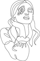 continuous line one line face avatar profile hairstyle fashion hand drawn illustration vector beautiful woman simple line art