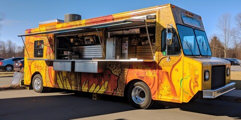 Food truck offering fusion cuisine that combines flavors from multiple countries or regions, concept of Culinary Fusion, created with Generative AI technology