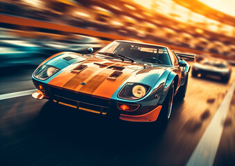 fast moving car on racing track, nascar racing cars, ai generated