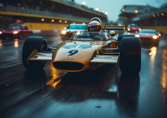 vintage racing car on a formula one track, ai generated