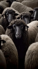 Black and white Icelandic sheep on pasture - Concent of love or racism Generative AI