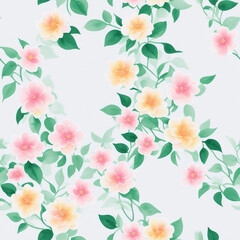 Fototapeta na wymiar watercolor yellow pink gradient camellia flower, tile seamless repeating pattern