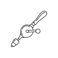 Hand drill icon in sketch style. Woodworking tool vector illustration.