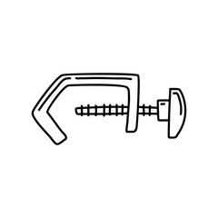 Clamp tool icon. Vector illustration of a vise. Hand drawn building clamp