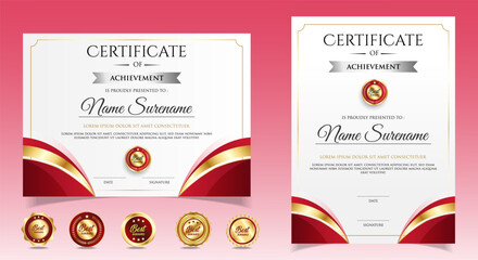 Modern employee of the month certificate. Black and Gold certificate with badges. vector