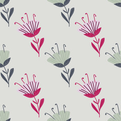 Contemporary flower seamless pattern. Cute stylized flowers wallpaper. Decorative naive botanical backdrop.