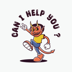 cute devil face character cartoon walking illustration