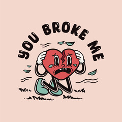 broken heart mascot character illustration