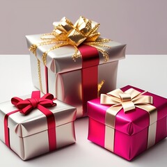 3 Gold And Red Wrapped Gifts Generative Art
