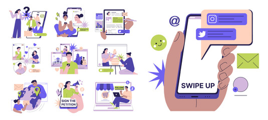 Positive aspects of social networks set. Characters learning new information