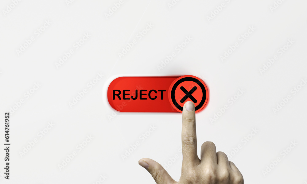Fototapete Hand touching red toggle switch to change status from accept to reject for tick correct mark to decline document and project concept.