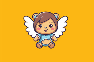 Cute little angel with wings. Cute cartoon character vector.