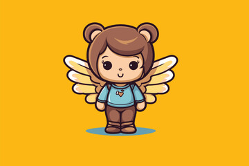 Cute little boy with angel wings cartoon mascot vector icon illustration.