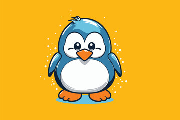 Cute penguin cartoon vector illustration. Cute cartoon penguin isolated on orange background.
