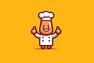 Cute cartoon chef character. Vector illustration isolated on yellow background.