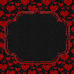 Love border with red heart on black
