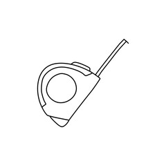 Measuring tape in doodle style. Isolated outline. Hand drawn vector illustration in black ink on white background.