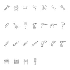 Doodle work tools industrial equipment. hand drawn Vector illustration