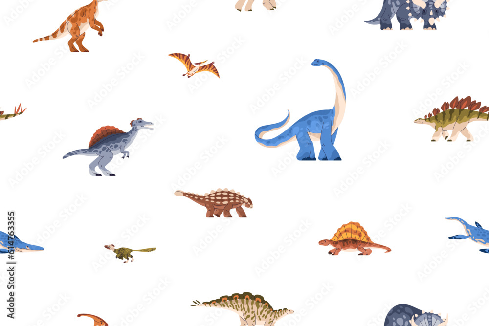 Poster dinosaurs seamless pattern. cute childish texture design, repeating print with animals. dino charact
