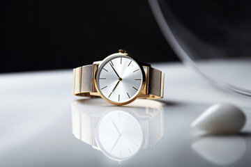 Obraz na płótnie Canvas A single, perfectly designed minimalist watch on a white background, highlighting its sleek and simple design . Generative AI