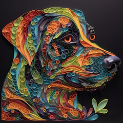 paper kirigami quilling the dog by jones in the style of poi