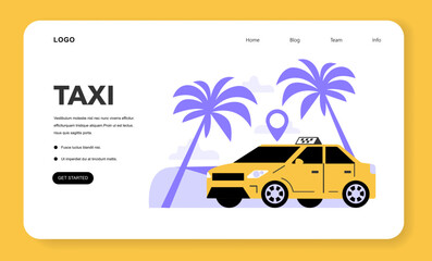 Taxi service web banner or landing page. Yellow taxi car. Automobile