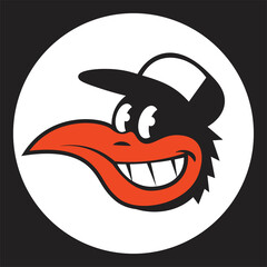 vintage cartoon bird mascot in a trucker hat, retro logo design 