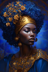 Colorful art portrait of a black woman. African culture. Generative AI.