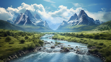 Mountain and river, generative ai
