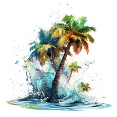 Trees, vector design for t-shirt, splashes and waves, bright tropical design, california, miami