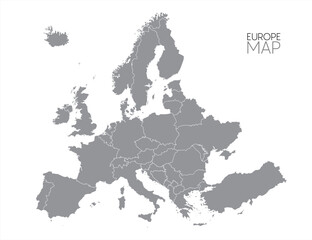 Europe with countries Map grey, vector 10 eps. - obrazy, fototapety, plakaty