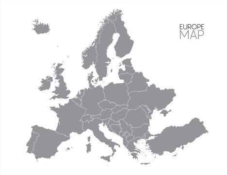 Europe with countries Map grey, vector 10 eps.