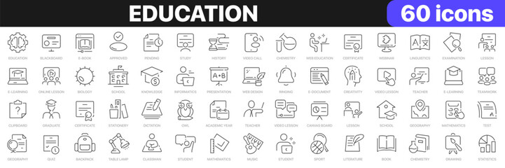 Education line icons collection. Learning, school, lesson, online education icons. UI icon set. Thin outline icons pack. Vector illustration EPS10